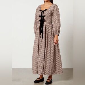 Dakota Bow Midi Dress - Chocolate Check Size US 10/UK 14